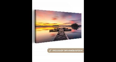 OneMillionCanvasses - Canvas schilderij - Zonsondergang - Water - Pier - Landschap - Schilderij natuur - Canvas doek - 60x30 cm - Muurdecoratie - Woonkamer