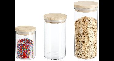 Secret de Gourmet - Keuken voorraad bussen - potten - glas/hout - set 3x stuks - voedsel - 600 ml -1000 ml - 1300 ml