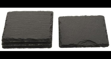 Onderzetters - 4x stuks - leisteen - zwart - vierkant - 10 cm - glazen onderzetters