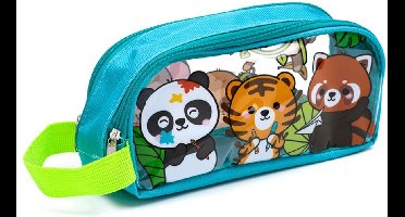 Etui/Pennenzak - Wild Adoramals Cartoon - Transparant/Handgreep/Dubbele Rits - 9.5x20x6cm