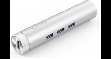 Orico - Aluminium USB3.0 hub met 3 type-A poorten 1 Ethernet poort - Type-C & Type-A - 5Gbps - 10/100/1000Mbps - RTL Controller - Zilver