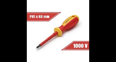 Geïsoleerde Kruiskop Schroevendraaier PH1 x 4,5 x 80 mm - 1000V, Magnetisch, VDE [10567]