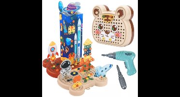 Ruhhy Educatieve 3D bouwset Kosmos 161-delig – ruimte thema met boormachine en teddybeer koffer