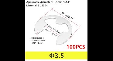 KARZO - 100 Stuks RVS Circuits, Externe Retaining Ring, Retaining Rings, Externe RVS E-Clips, E Circlips voor Asmontage, Φ3.5mm