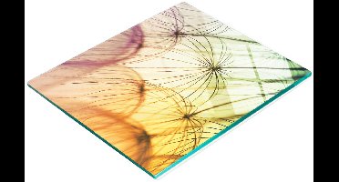 Decoratieve snijplank van gehard glas met kleurrijke paardenbloemmotief, 60x52 cm
