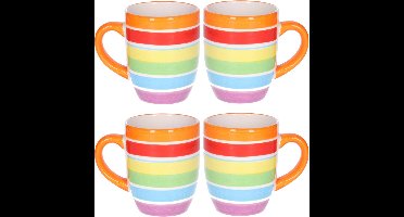 Secret de Gourmet Koffiemokken Curacao - 4x stuks - Keramiek - multi kleuren oranje - 300 ml - 8 x 11 cm - Luxe uitstraling