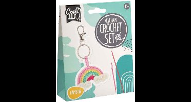 Haakset sleutelhanger regenboog creatief speelgoed 7x1x6 cm.