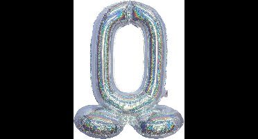 Folieballon cijfer 0 holografisch zilver 82 cm