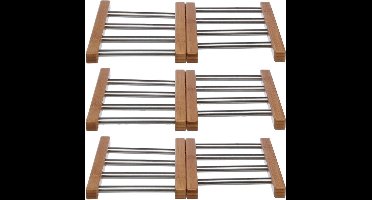 3x Stuks uitschuifbare/verstelbare pannen onderzetter bamboe/RVS 21 x 22 cm - Pannenonderzetter