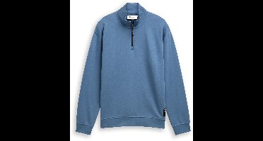 Tom Tailor Denim - Troyer sweatshirt met logo-badge - Maat S - dusty denim blue