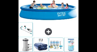 Intex Rond Opblaasbaar Easy Set Zwembad - 457 x 84 cm - Blauw - Inclusief Pomp - Solarzeil - Onderhoudspakket - Filter - Stofzuiger - 6-delig