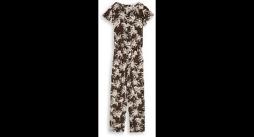 Tom Tailor Denim - Crinkle jumpsuit met ruches aan de mouwen - Maat XS - brown palmtree print