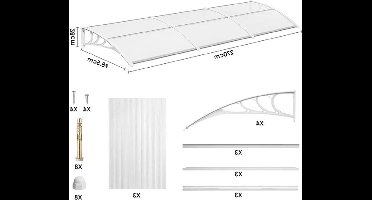 Deurluifel - Weerbestendige - Polycarbonaat Overkapping - Sterke ABS Beugels - Voor Deur - Raam - en Balkon - Efficiënte Waterafvoer - 270x98.5cm - Wit