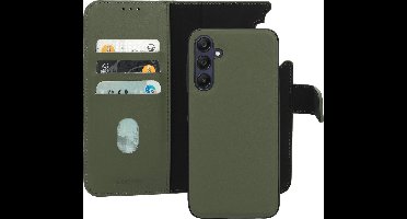 Mobiparts hoesje geschikt voor Samsung Galaxy A25 - Wallet 2-in-1 Boekhoesje - MagSafe - Echt Leder - Uitneembare Case - Sterke Magneet Sluiting - Contactloos betalen - Groen