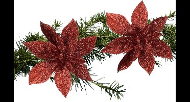 House of Seasons Kerstboom bloemen op clip - 6x stuks - rood - polystyreen - kerstornamenten