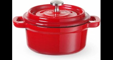 HENDI Braadpan geëmailleerd gietijzer rood 0,27 liter rond met deksel