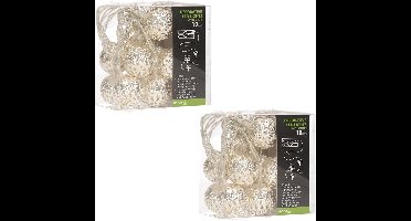 Lumineo Kerstverlichting kerstballen - 2x stuks - LED licht - 90 cm - 10 glazen bollen - wit LED - batterijgevoed