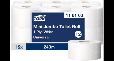 Tork 110163 T2 Toiletpapier jumbo mini Advanced 1laags wit 240 mtr x 10 cm pak à 12 rol (110163)