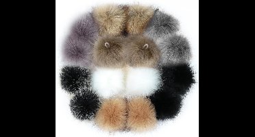 KARZO Verpakking van 16 Nepleren Pompoms 10 cm Fluffy voor Hoeden, Tassen, Sjaals, Schoenen, Sleutelhangers, Auto Hangers en Knutselen