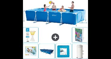 Intex Rechthoekig Frame Zwembad - 450 x 220 x 84 cm - Blauw - Inclusief Loungebed - Afdekzeil - Vloertegels - Zwembadfilterpomp - 7-delig