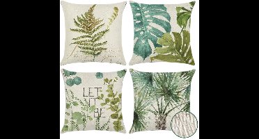 Boraboi ® Waterbestendige Kussenhoezen voor Buiten met Groene Bladeren Motief – Set van 4 Stuks, 45 x 45 cm