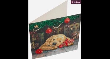 Crystal Art Diamond Painting Kerstkaart Slapende Pup