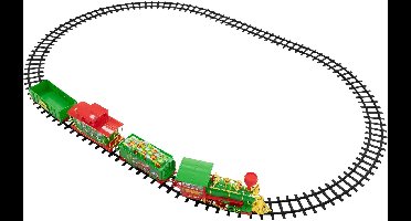 ECD Germany Kersttrein voor kerstboom elektrische kerstdecoratie met licht, decoratieve trein rond de boom met geluid voor een kerstsfeer, werkt op batterijen, set modulaire ronde of ovale rails, draadloze kersttreinset met een snelle klikmontage