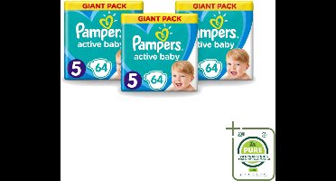 3 x Pampers - Active Baby - Luiers - Maat 5 (11-16 kg) - Zachte Pasvorm - 64 Luiers - Grootverpakking - Vaatwasstrips - Luiers Voor Baby - Droge Huid - Luchtdoorlatende Banen - Dermatologisch Getest - Absoluut Droog