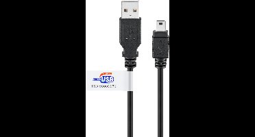 Goobay USB-A naar Mini-B kabel 1,8 m zwart gecertificeerd, USB 2.0 met 480 Mbit/s, 2,5 W en 0,5 A, voor smartphones en camera's