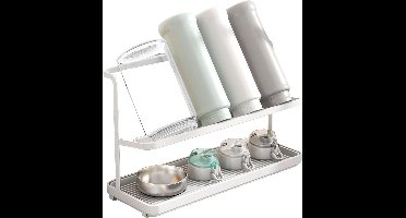 Afdruiprek, flessen, afdruiprek met 2 tablets, antislip babyflessen, droogstandaard voor verschillende koffiekopjes, melkflessen en glazen (schuine tablets)