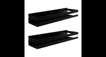 Ruhhy Wandplank - 2x - zwart - RVS - L50 cm - zwevend - industrieel - voor badkamer of keuken