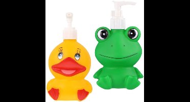 KARZO - Set van 2 Zeepdispensers - Kindvriendelijk Ontwerp - 300 ml - Cartoon Frosch en Eend - Voor Keuken en Badkamer