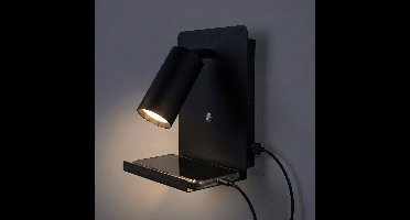 LED Wandlamp - Bedlamp met plateau | Incl. USB | Zwart | GU10 fitting