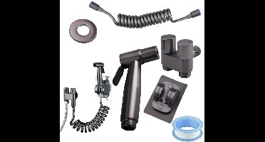 Boraboi® Roestvrijstalen Bidet Handdoucheset met Dubbele Regelklep en Veerslang,Zwart