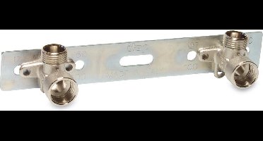 Multi-Fit Dubbele muurplaat 90° messing vernikkeld 1/2" binnendraad x buitendraad 20bar KIWA