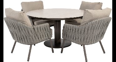 Taste by 4 Seasons Cannes tuinset 5-delig - Sarah lage tuintafel Ø130 cm - terre ceramic print