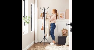 Songmics - Staande Kapstok - 12 Haken - Metaal/ Beuken - Zwart