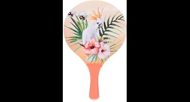 Free & Easy Strandsporten beachball set - tropische print - oranje handvat - 41 cm - 2 rackets en bal