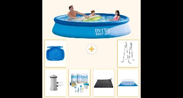 Intex Rond Opblaasbaar Easy Set Zwembad - 366 x 76 cm - Blauw - Inclusief Pomp - Onderhoudspakket - Solar Mat - Grondzeil - Voetenbad - Ladder - 7-delig