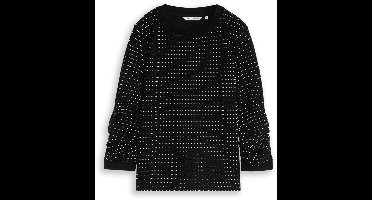 Tom Tailor Denim - Sweatshirt met plooien - Maat L - black white dotted stripe