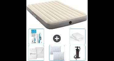Intex Luchtbed - 2-Persoons - 152 x 203 x 25 cm - Beige - Inclusief Hoeslaken - Kussen - Pomp - Reparatieset en Kussenbeschermer