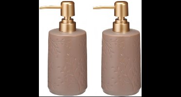 Bathroom Solutions Zeeppompje / dispenser Forrest - 2x - taupe - aardewerk - 7 x 17 cm - 370 ml - keuken en badkamer