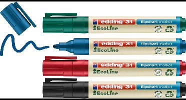 edding 31/4S Ecoline flipchartmarker set - assorti 4 stuks: zwart, rood, blauw, groen - 1,5-3mm