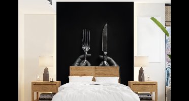 Behang - Fotobehang Bestek - Zwart - Wit - Breedte 160 cm x hoogte 220 cm