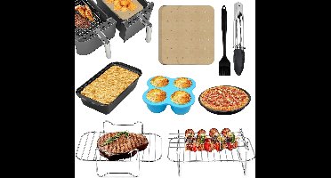 Dubbele Airfryer Accessoires Set van 8 Stukken, Antiaanbak Bakken voor Ninja Foodi en Instant Vortex, Geschikt voor Dual Zone Airfryers en Gezond Koken