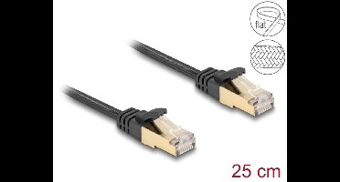 Delock RJ45 Flat Network Cable with braided jacket Cat.6A U/FTP plug to plug 0.25 m black
