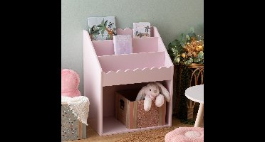Atmosphera Kids Boekenkast verticale vakken met opbergvak - 48x32xH60cm - Lichtroze
