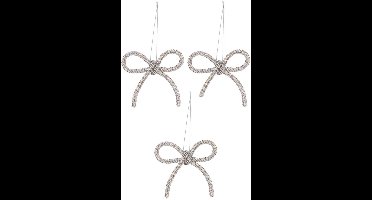 Set van 3 kerstboomversieringen met strass-strikjes van metaal, 8 cm