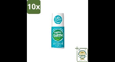 10 x Happy Earth – Deodorant Roll-On – 100% Natuurlijk Cedar Lime – 75 ml - Wasstrips - Natuurlijke Deodorant - Cedar Lime - Roll-on Deodorant - Geur Ceder En Limoen - Gevoelige Huid