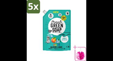 5 x Marcel's Green Soap - Vloeibaar Wasmiddel - Kleur - Navulling - Perzik & Jasmijn - Effectief & natuurlijk - 23 Wasbeurten - 1 liter - Bulkverpakking - Wasmiddel - Douchemop - Natuurlijk wasmiddel